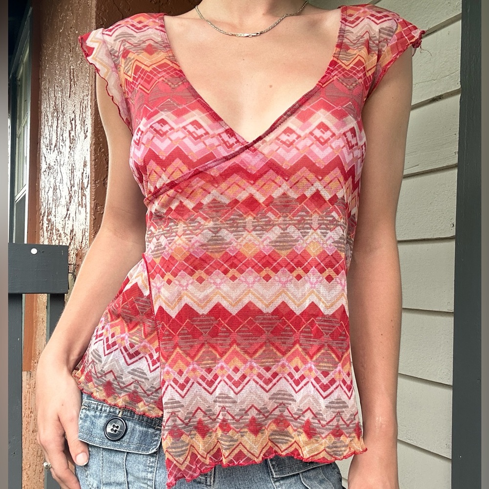 Top Y2K Mesh Cross-Over Geometric Patterns Retro 90’s 2000’s Vibrant Aesthetic
